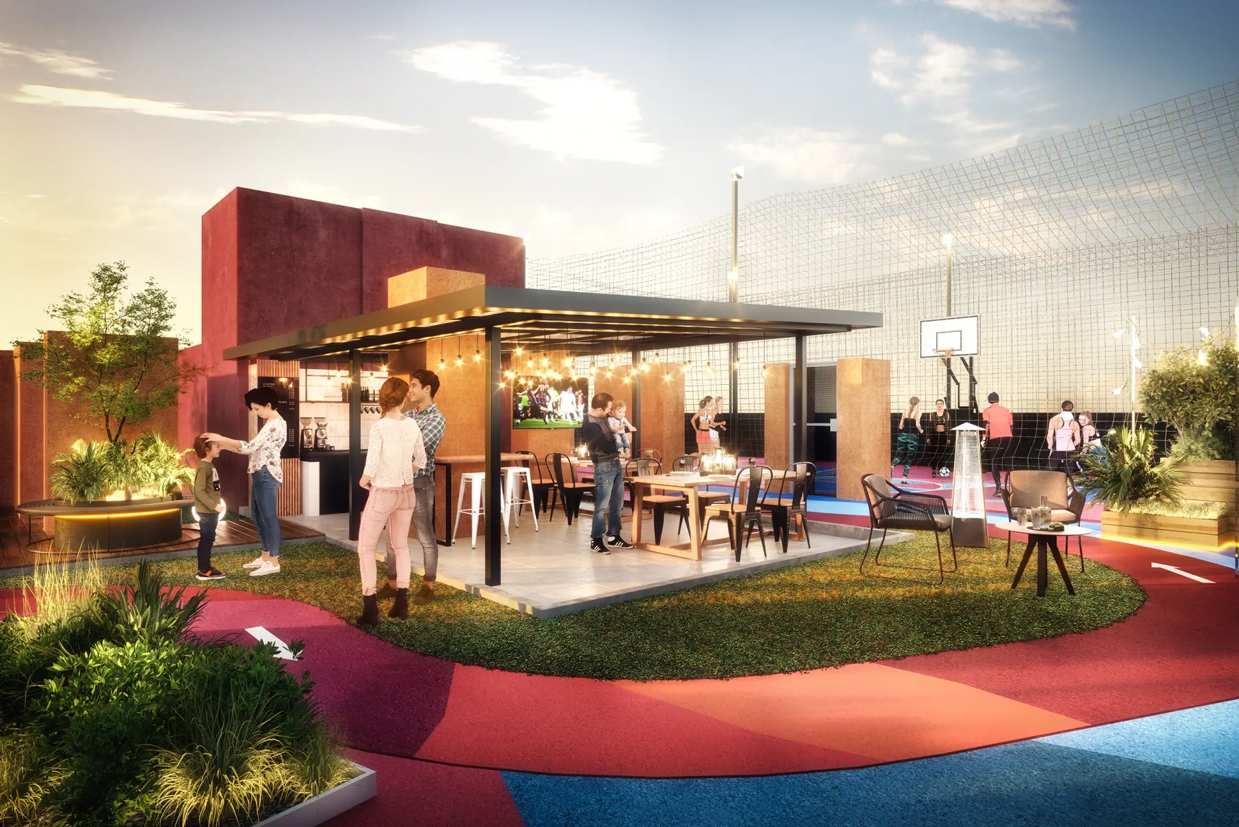 Render de la terraza de la operación C60 en Bogotá.